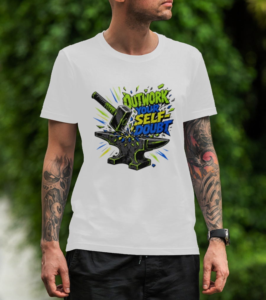 Outwork Your Self Doubt Inspirational Hammer And Anvil Motivational T-Shirt