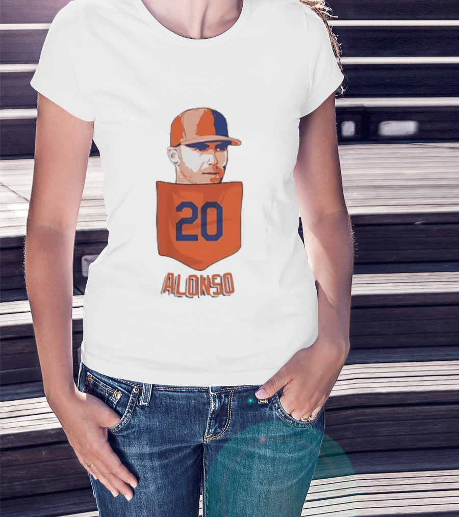 Pete Alonso 20 New York Mets MLB Baseball Pocket T-Shirt