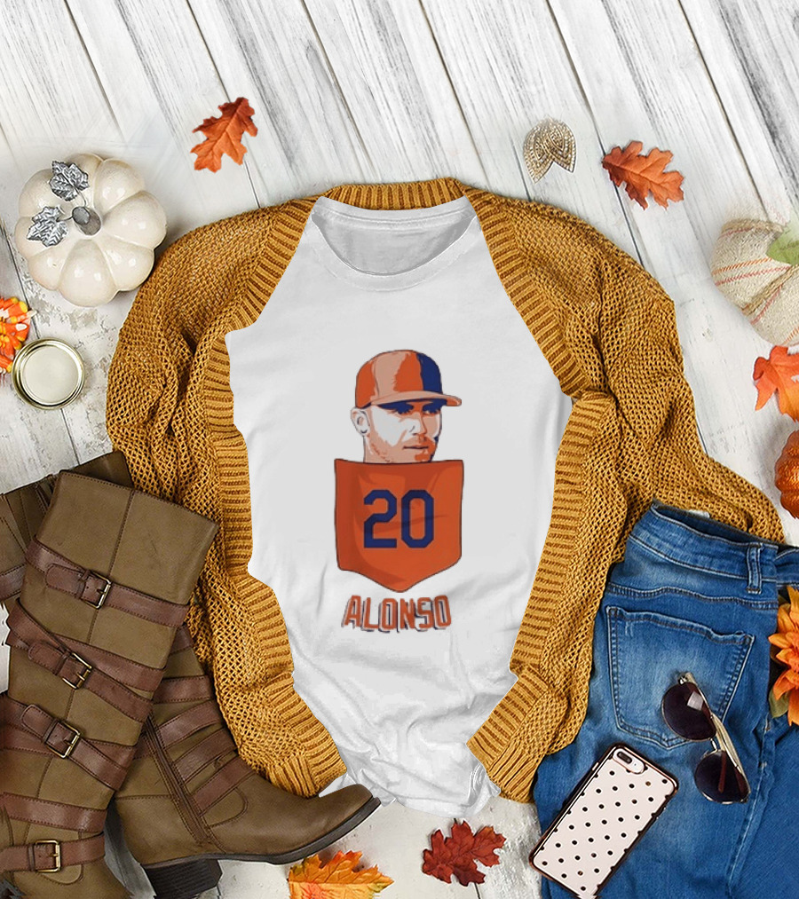 Pete Alonso 20 New York Mets MLB Baseball Pocket T-Shirt