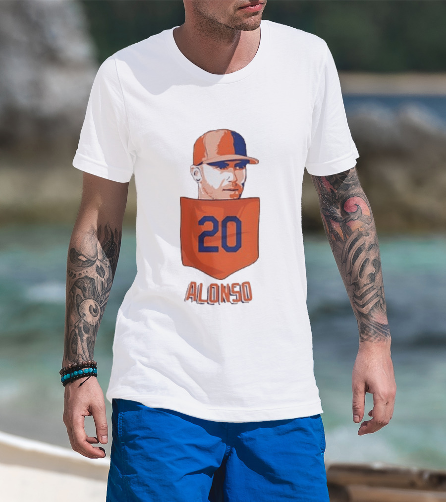 Pete Alonso 20 New York Mets MLB Baseball Pocket T-Shirt