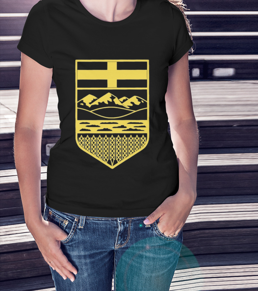 Alberta Stands Free Canada Provincial Emblem Mountains Crest T-Shirt