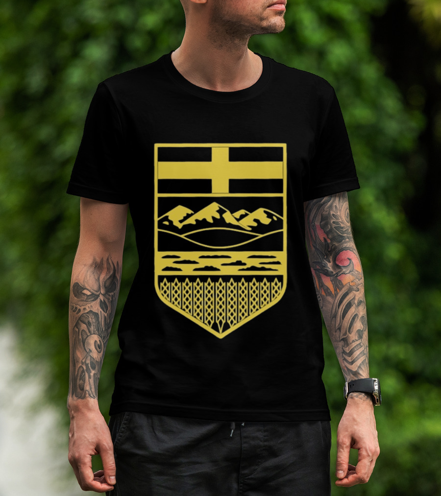 Alberta Stands Free Canada Provincial Emblem Mountains Crest T-Shirt