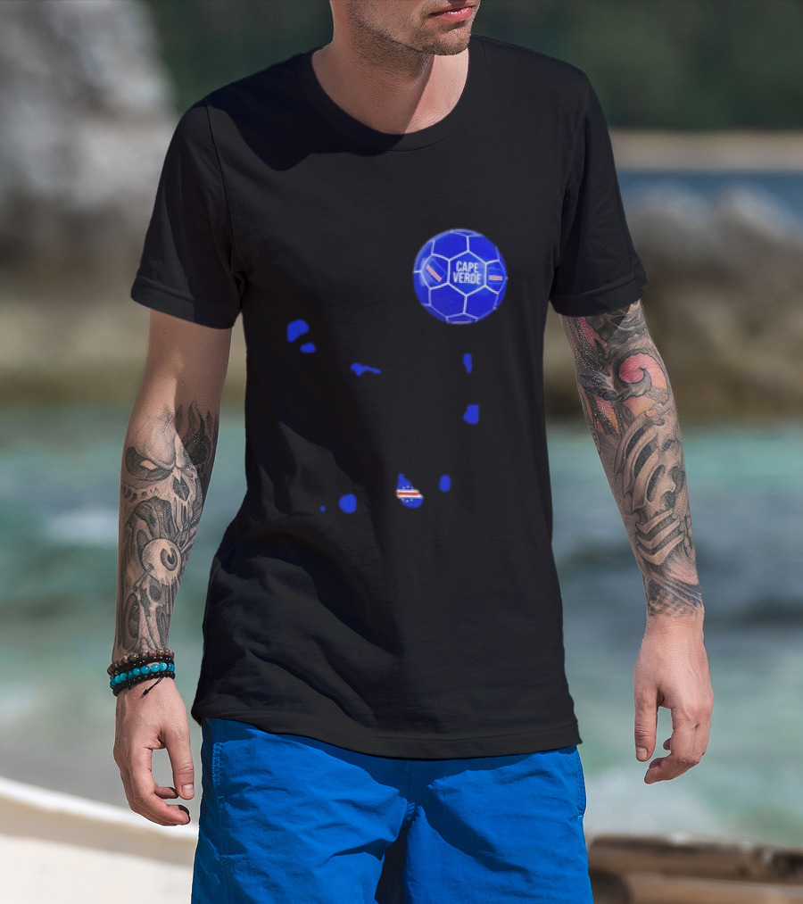 Cape Verde Soccer Pride Blue Football Map T-Shirt