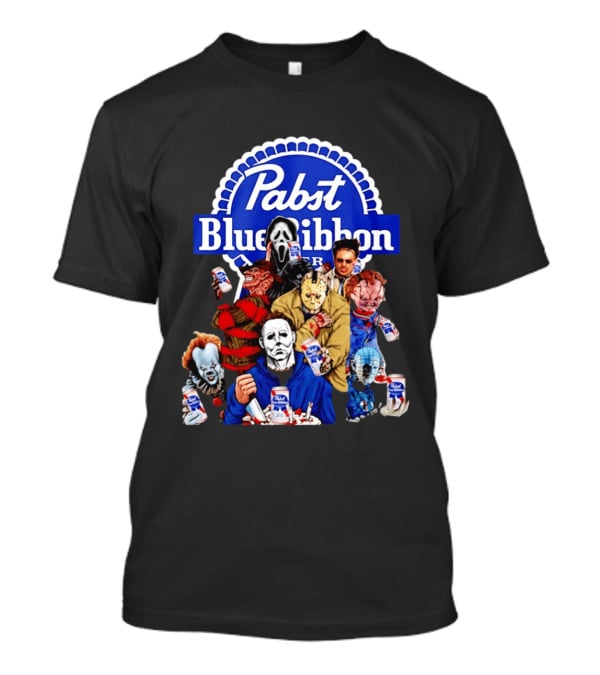 Pabst Blue Ribbon Horror Movie Characters Drinking Beer T-Shirt