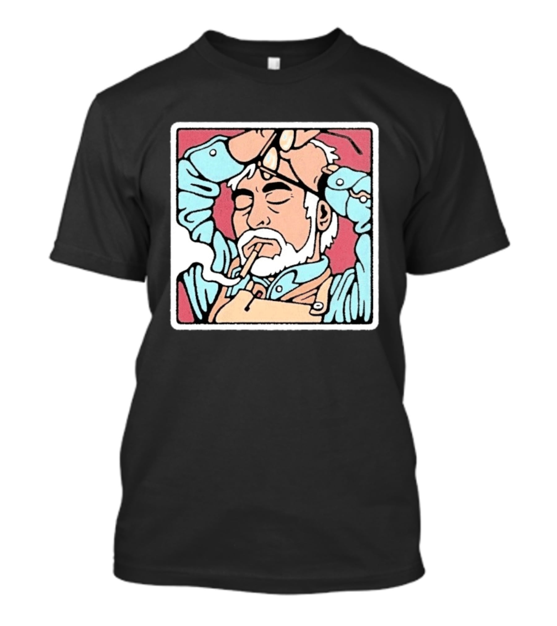 Drew Wise Tired Relaxed Bearded Figure With Pipe And Eyeglasses Japanese Ukiyo E T-Shirt