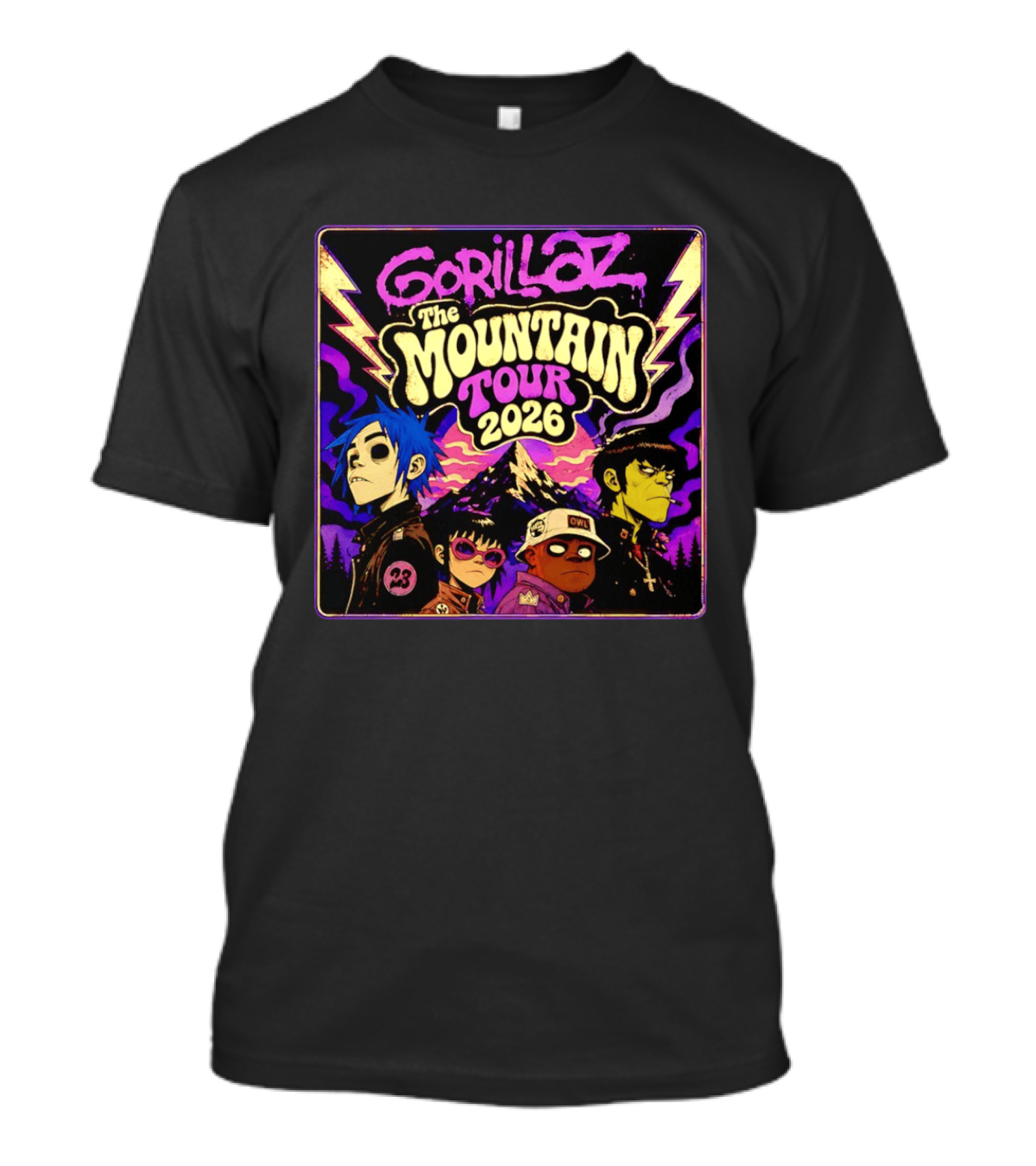 Gorillaz The Mountain Tour 2026 2D Murdoc Niccals Lightning T-Shirt