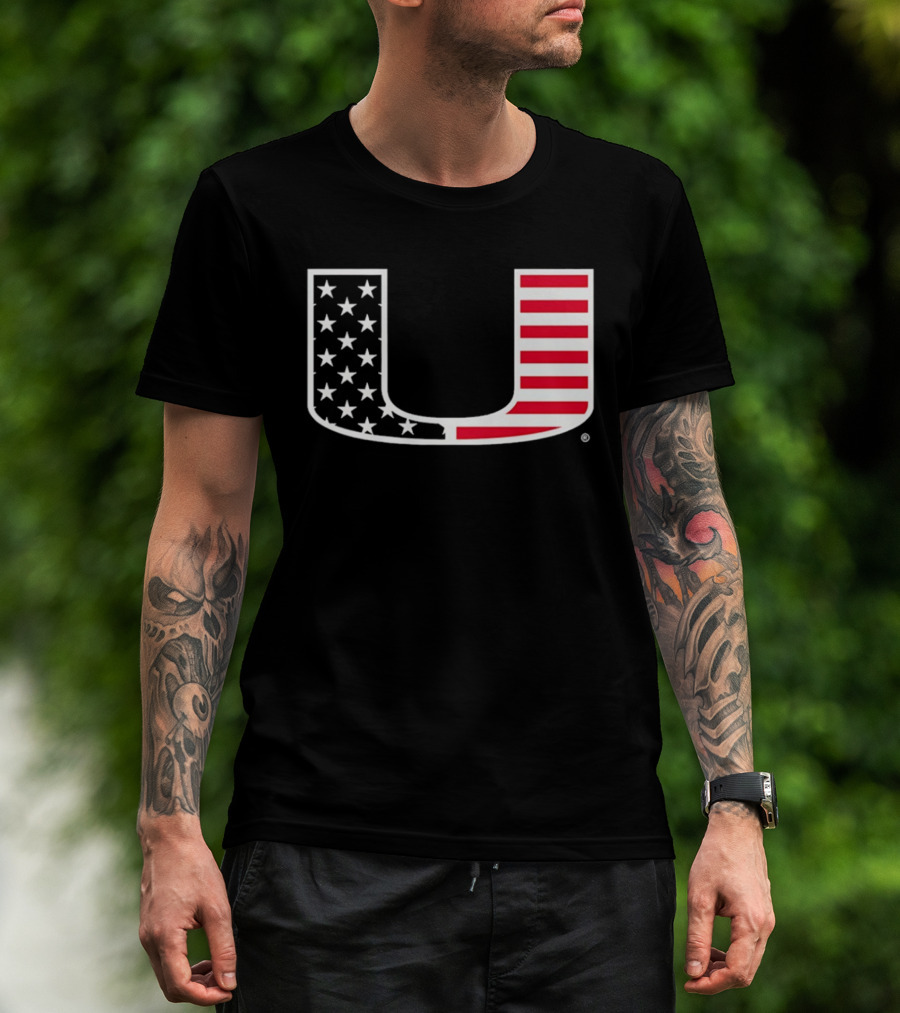 Stars And Stripes Miami Hurricanes U American Flag T-Shirt