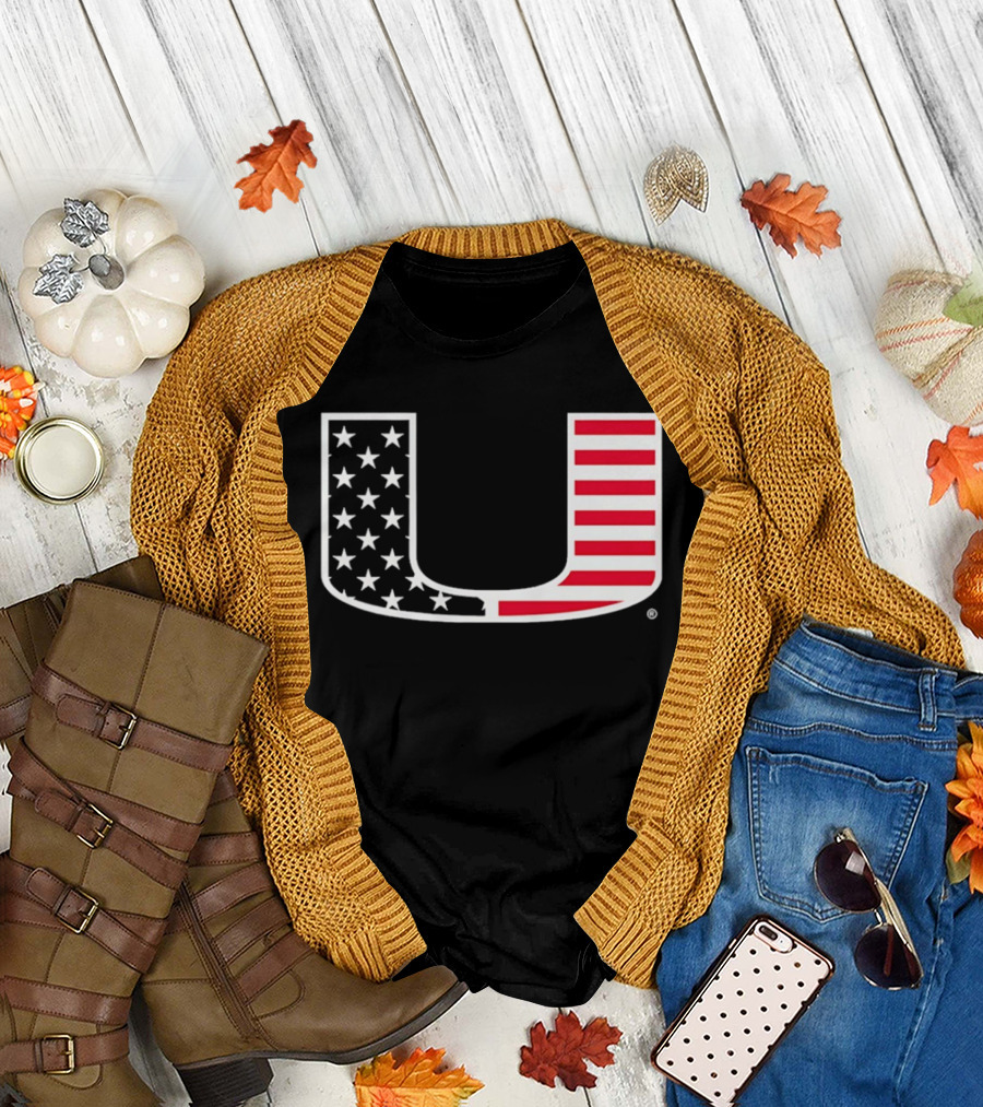 Stars And Stripes Miami Hurricanes U American Flag T-Shirt