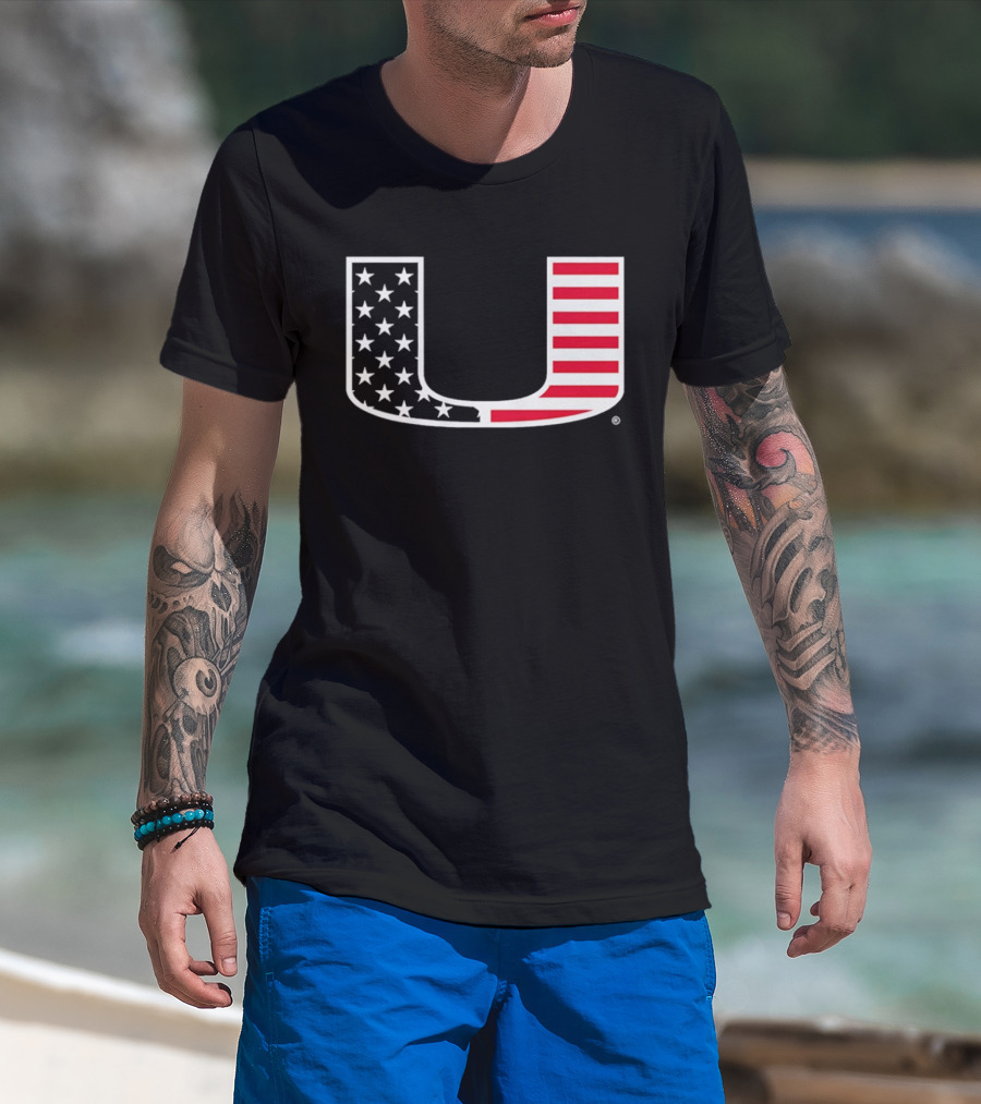 Stars And Stripes Miami Hurricanes U American Flag T-Shirt