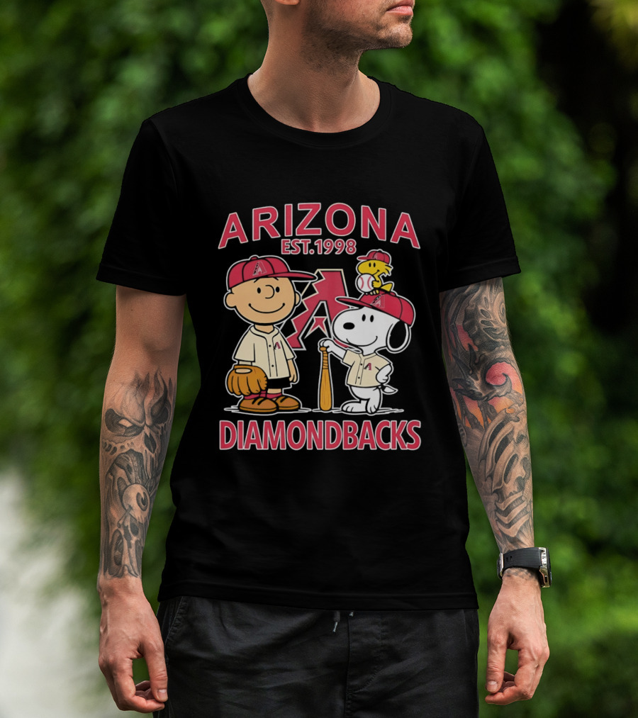 Peanuts Arizona Diamondbacks Est 1998 Charlie Brown Snoopy Woodstock Baseball Collaboration T-Shirt