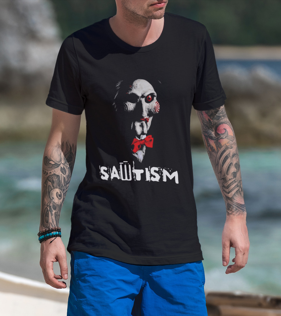 Sawtism Billy Puppet Jigsaw Horror Dark Humor T-Shirt