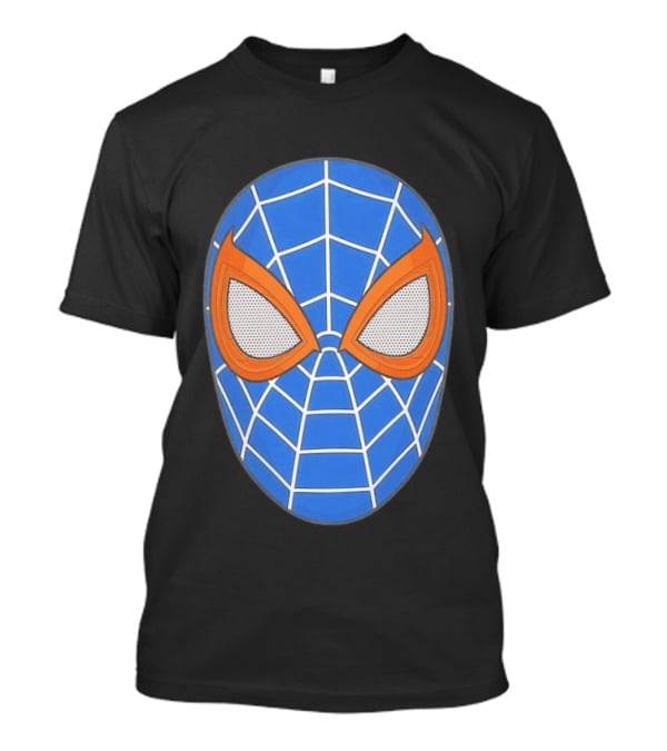 Spidey Spider Man Blue Mask With Orange Eyes And Web T-Shirt