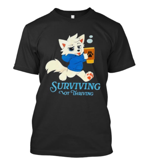 Surviving Not Thriving Cute Fox Coffee Paw Print T-Shirt