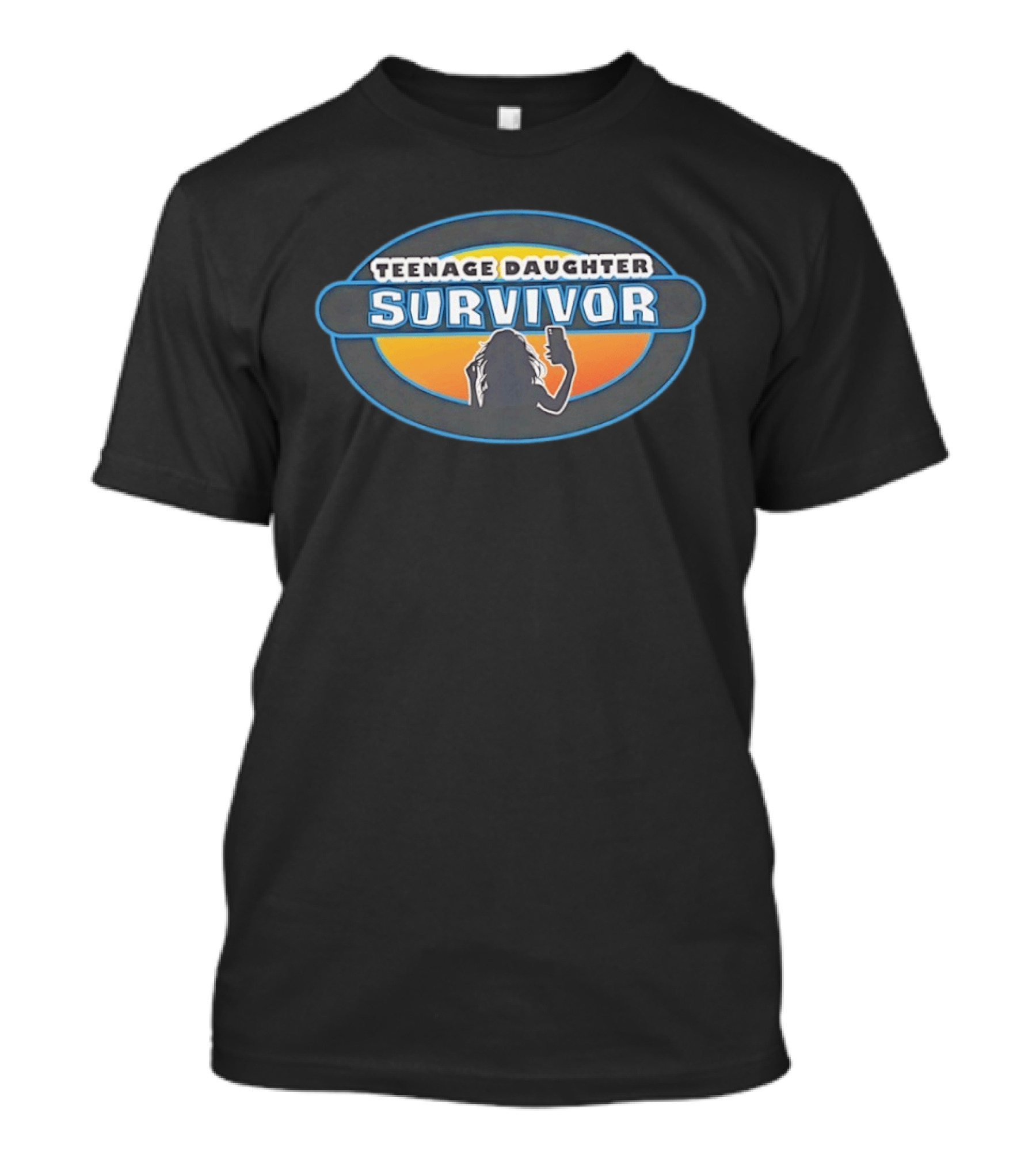 Teenage Daughter Survivor Parenting Humor Selfie Silhouette Sunset Oval T-Shirt
