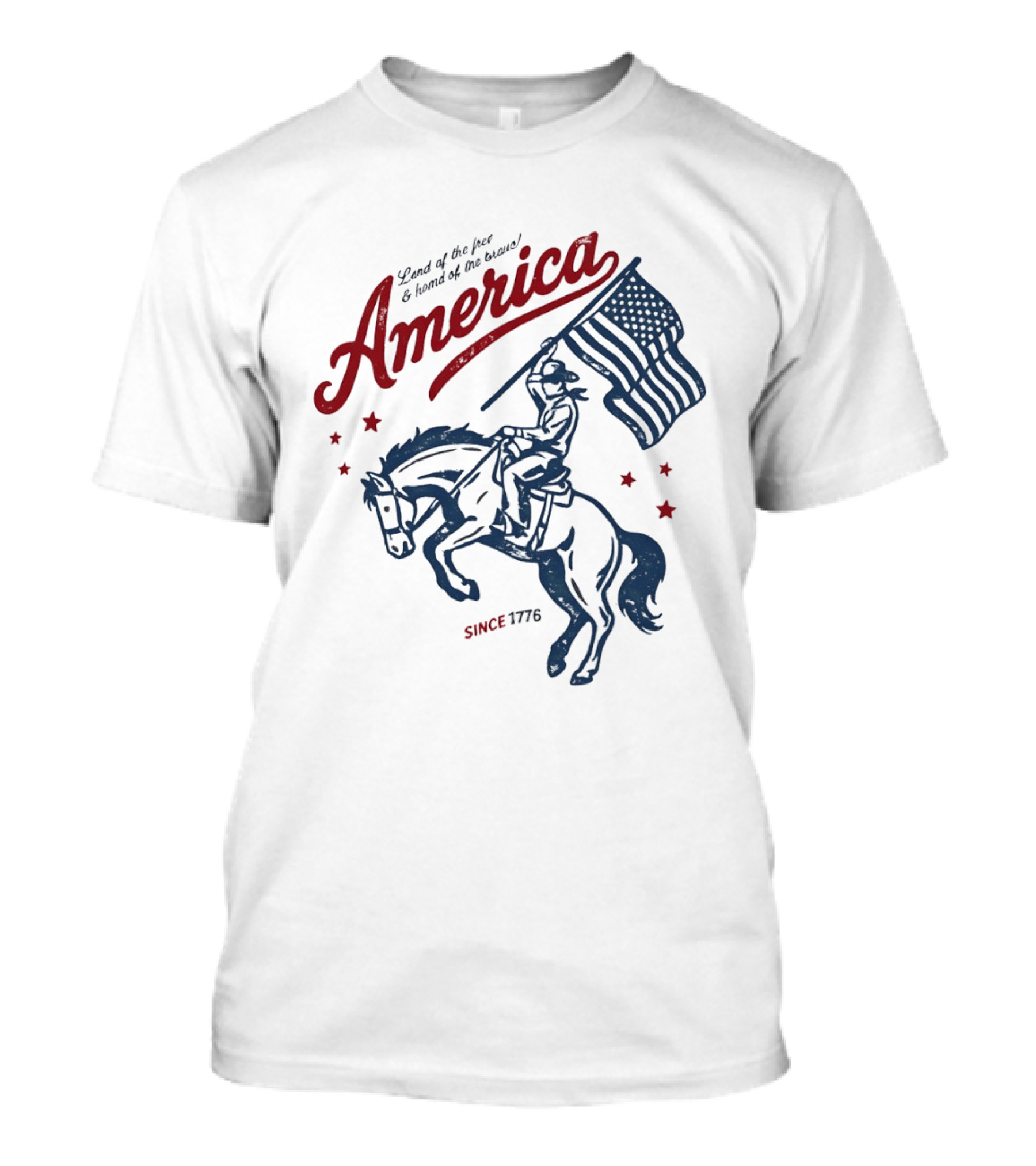 America Land Of The Free Home Of The Brave Since 1776 Cowboy Holding Flag Patriotic T-Shirt