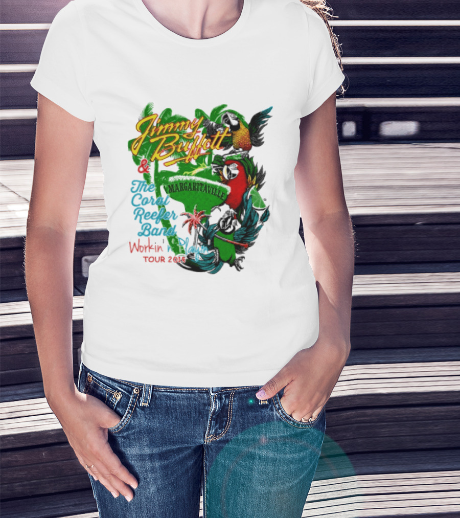 Jimmy Buffett Margaritaville Workin' And Playin' Tour 2015 Coral Reefer Band T-Shirt