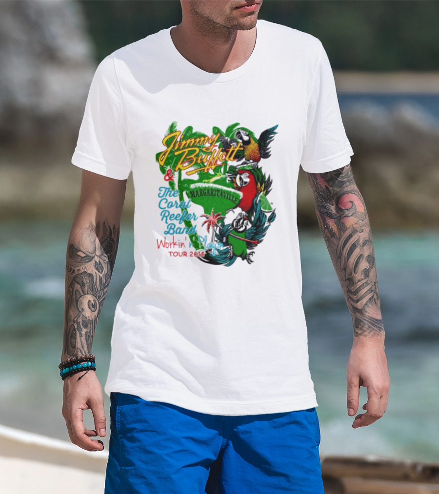 Jimmy Buffett Margaritaville Workin' And Playin' Tour 2015 Coral Reefer Band T-Shirt