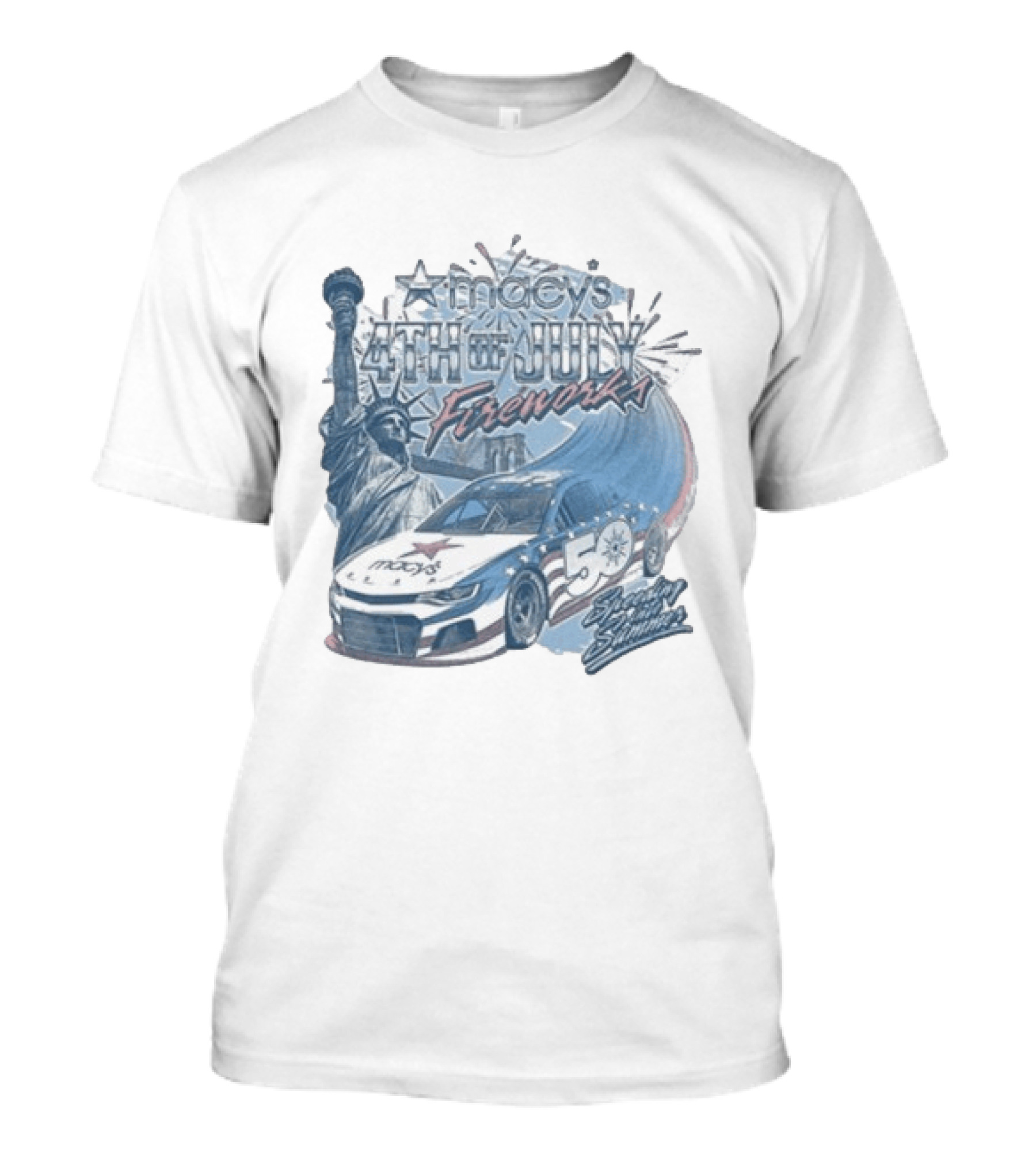 Macy's 4th Of July Fireworks 50 Statue Of Liberty And Race Car T-Shirt