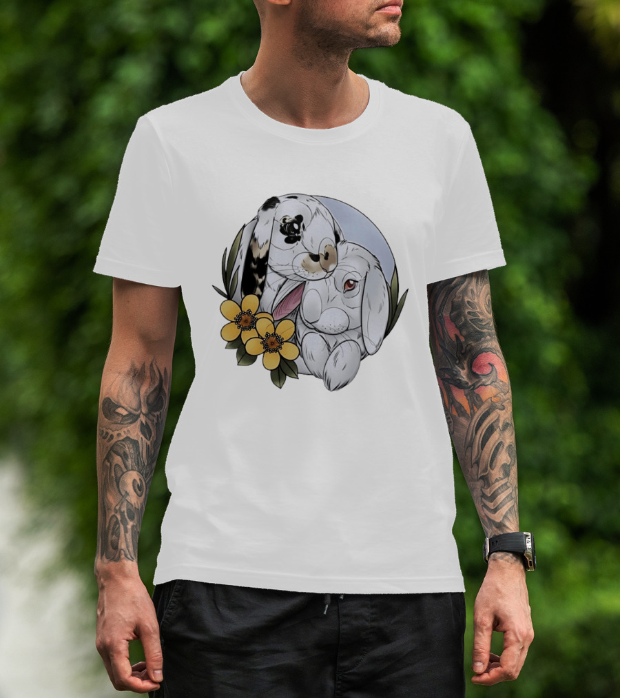 Clement Rabbit Rescue Bunnies With Yellow Flowers Wildlife Charm T-Shirt