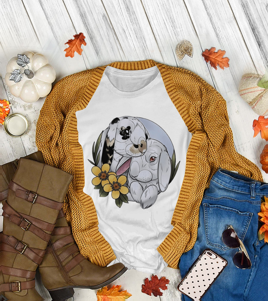 Clement Rabbit Rescue Bunnies with Yellow Flowers Wildlife Charm T-Shirt