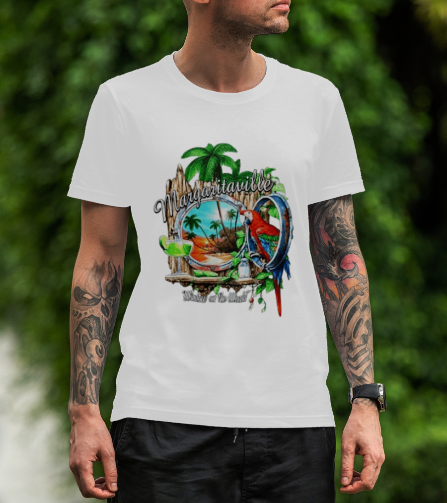Margaritaville Tropical Parrot Beach Scene Window On The World T-Shirt