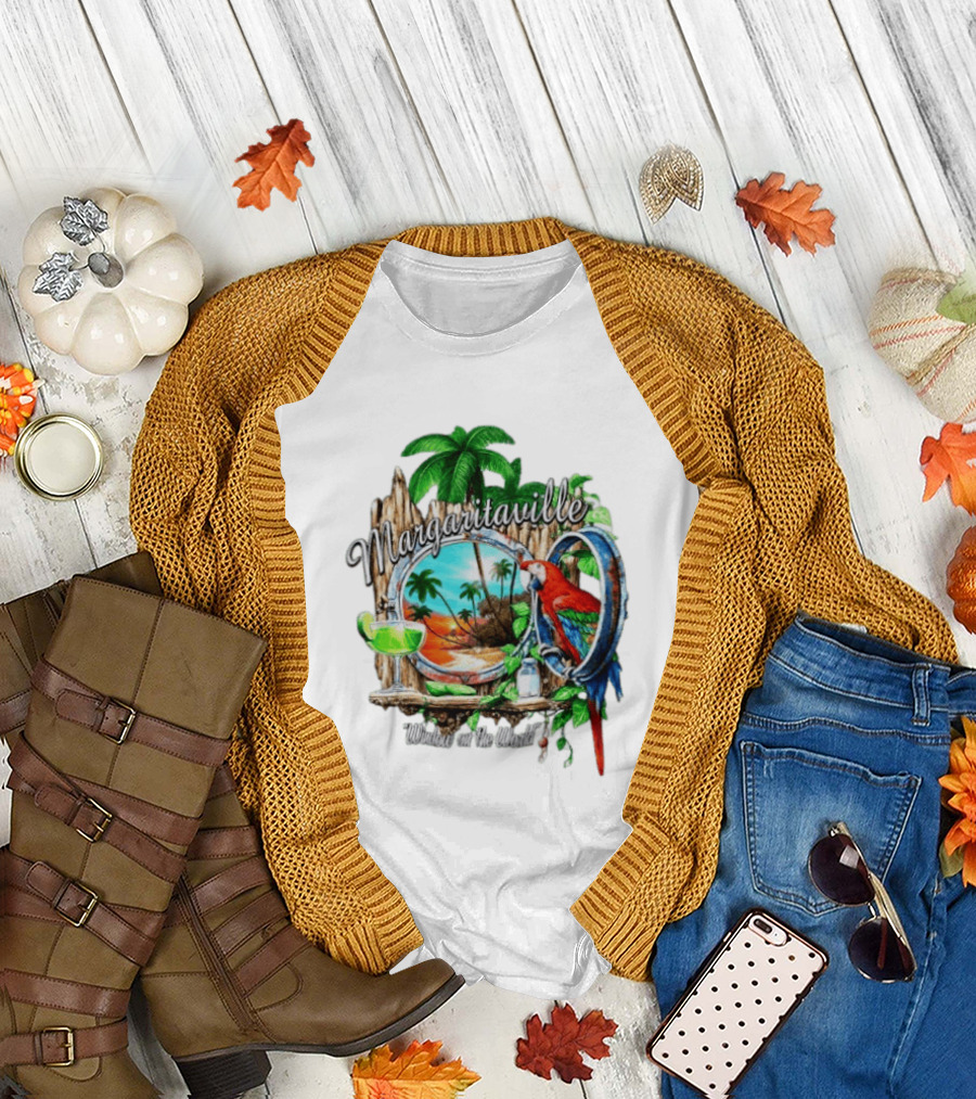 Margaritaville Tropical Parrot Beach Scene Window on the World T-Shirt