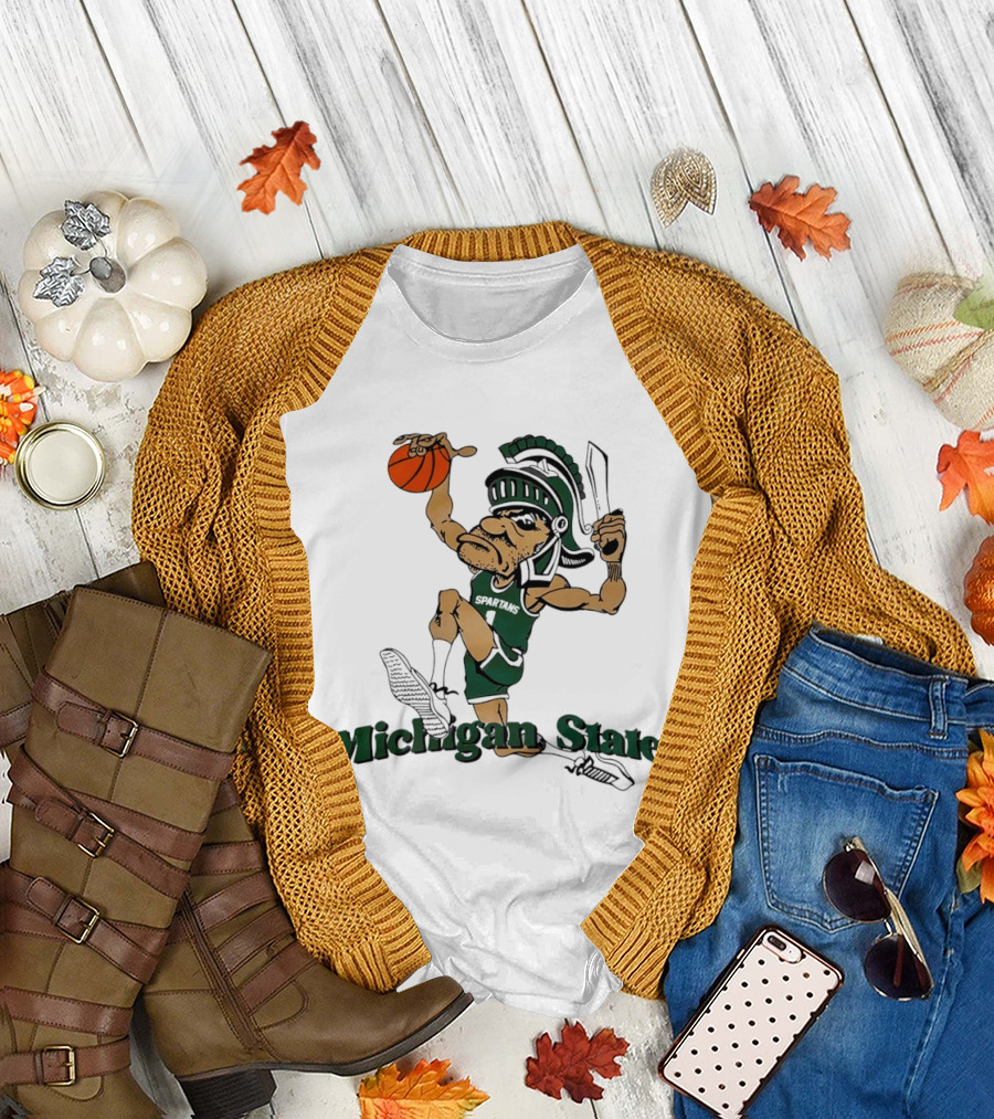 Michigan State Spartans Gruff Sparty Dunking Basketball T-Shirt