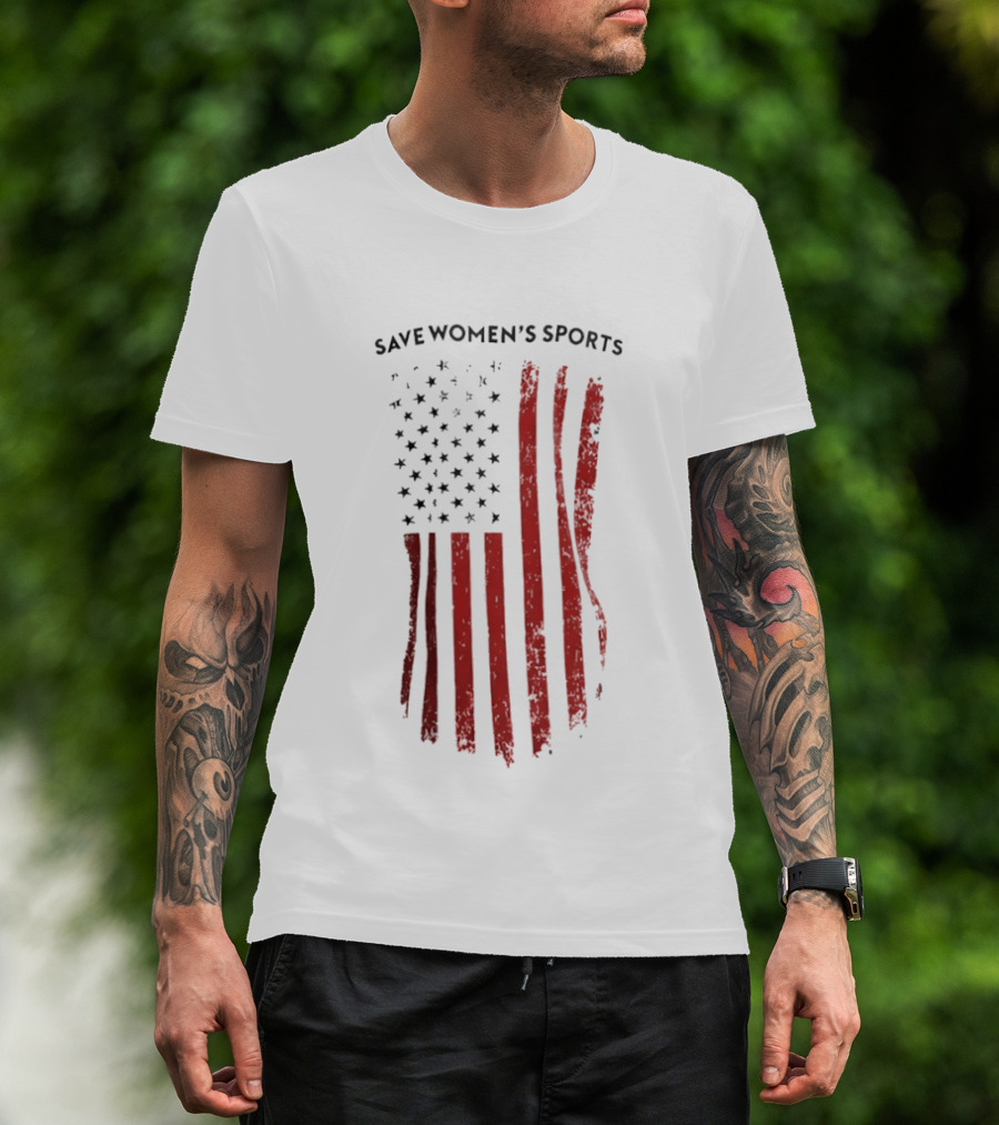 Save Women's Sports Red American Flag Stripes T-Shirt