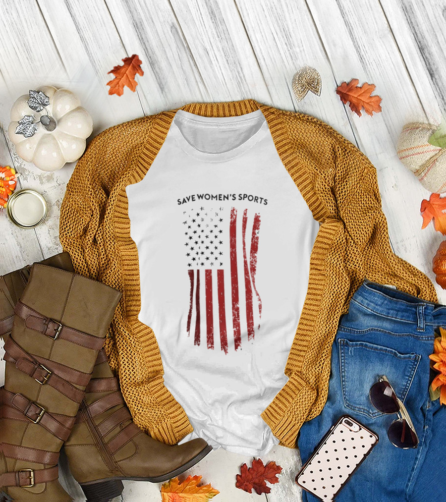 Save Women's Sports Red American Flag Stripes T-Shirt