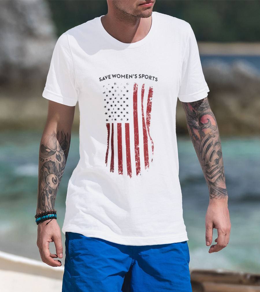 Save Women's Sports Red American Flag Stripes T-Shirt