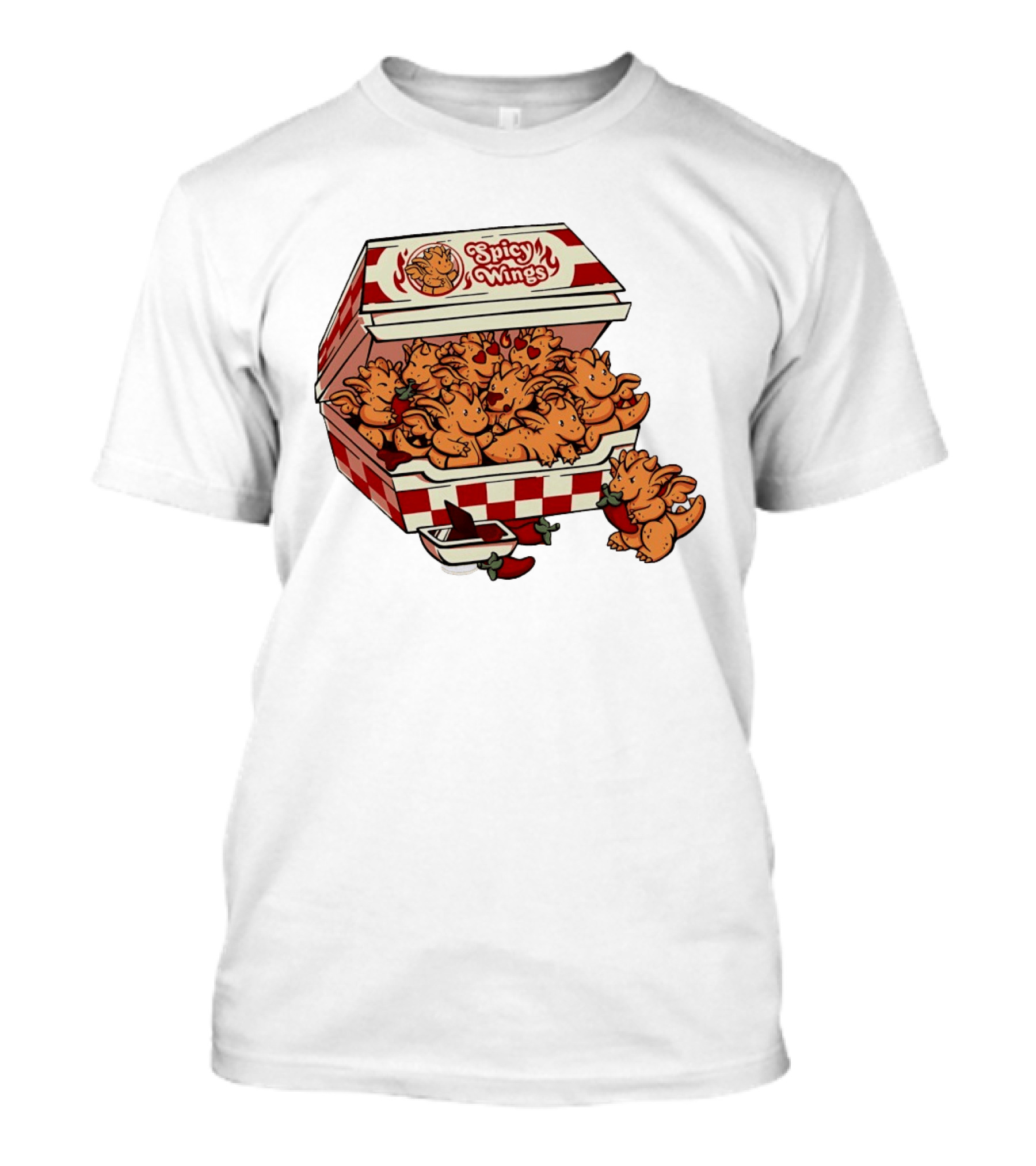 Spicy Wings Box Full Of Cute Dragons With Peppers And Hearts T-Shirt