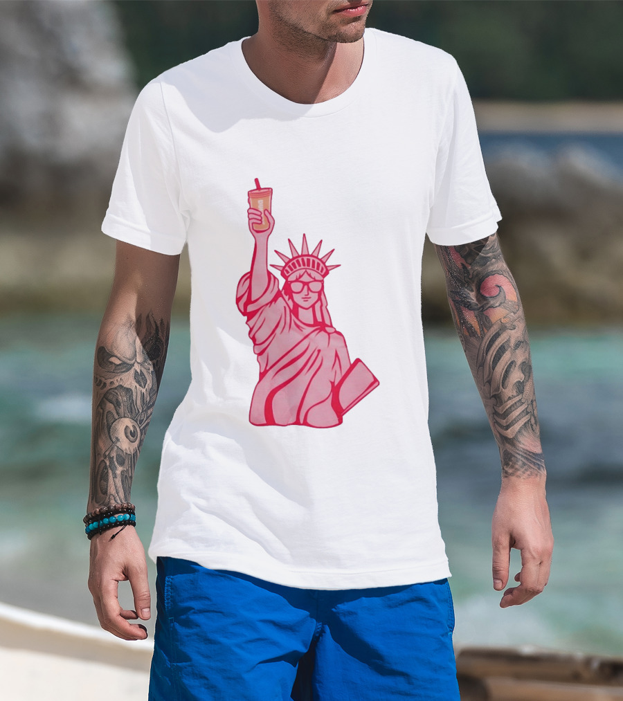 Statue Of Liberty Sunglasses Iced Drink T-Shirt