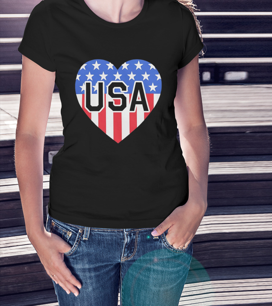 Patriotic USA Heart Shape Flag Stars And Stripes T-Shirt
