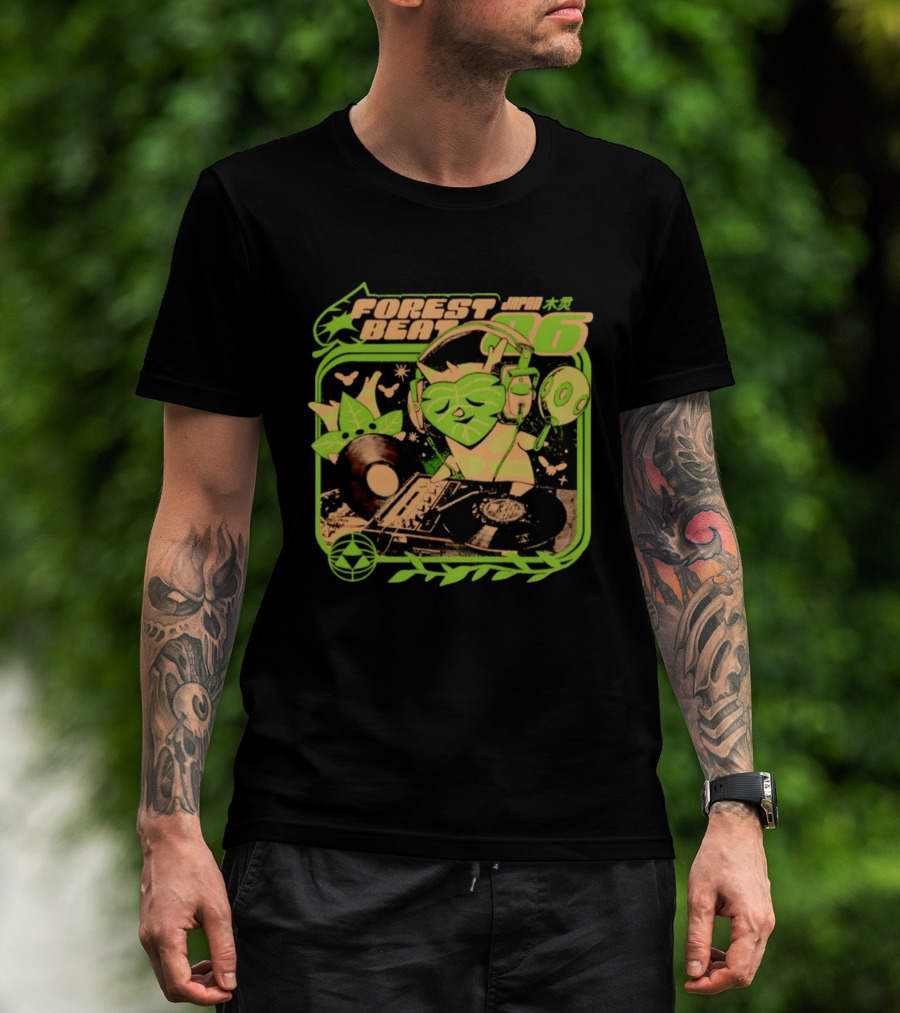 Forest Beat 06 Japan Music Vinyl Leaves Green Mask T-Shirt