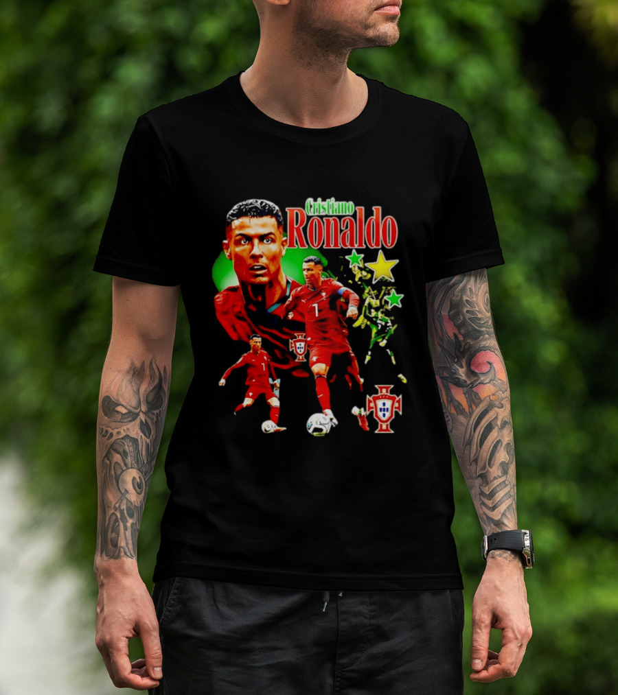 Cristiano Ronaldo Portugal Soccer Star Number 7 Iconic Footballer Illustration With Portugal T-Shirt