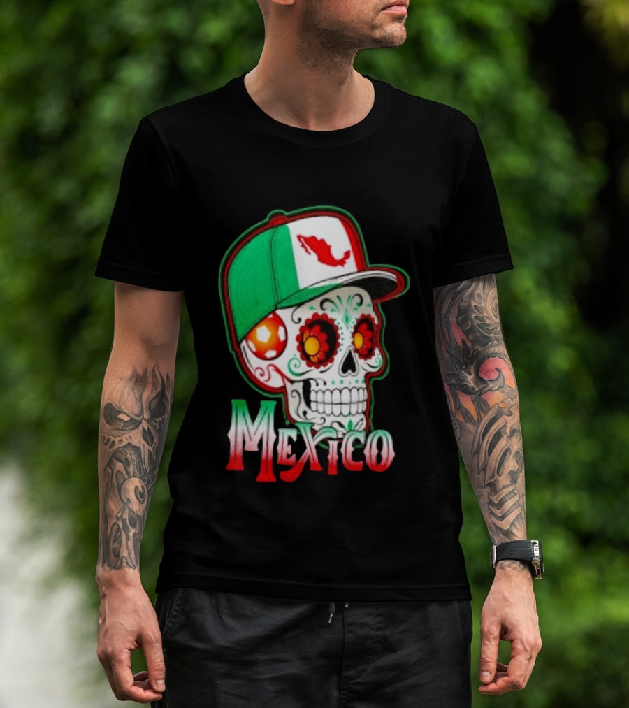 Mexico Sugar Skull Hat Map T-Shirt