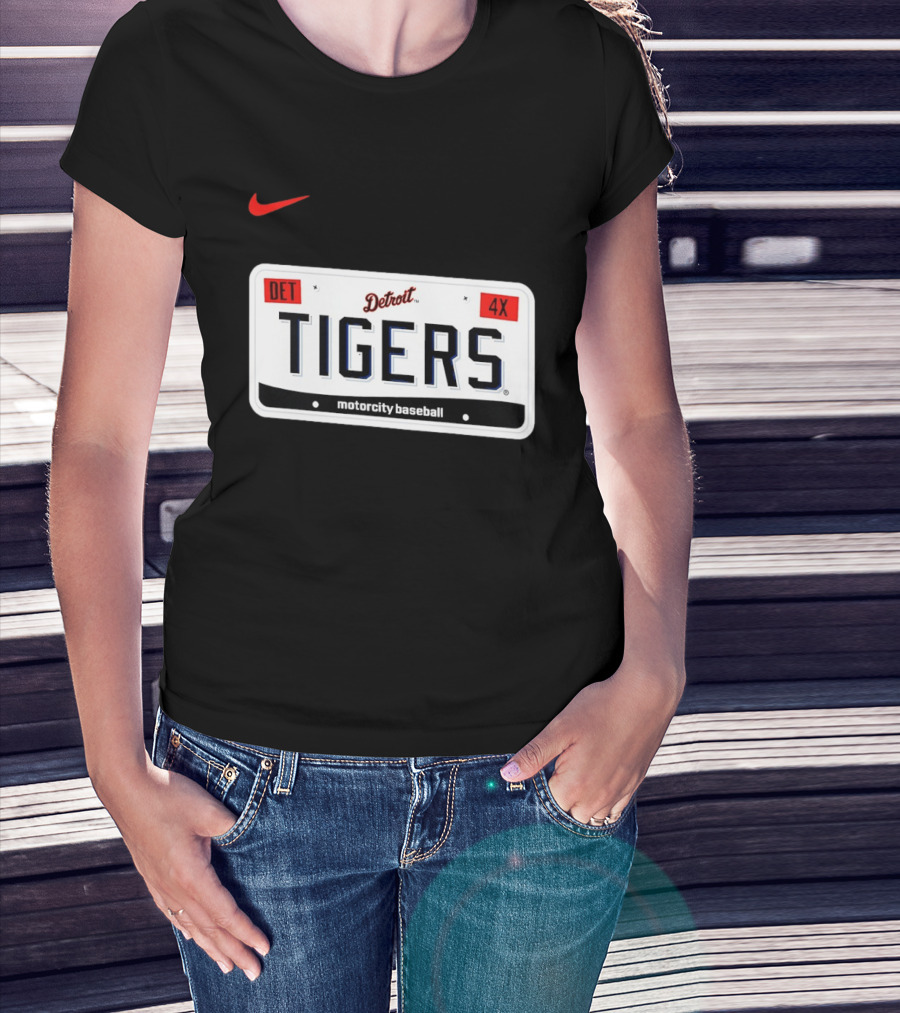 Detroit Tigers License Plate DET 4X Motorcity Baseball Nike T-Shirt