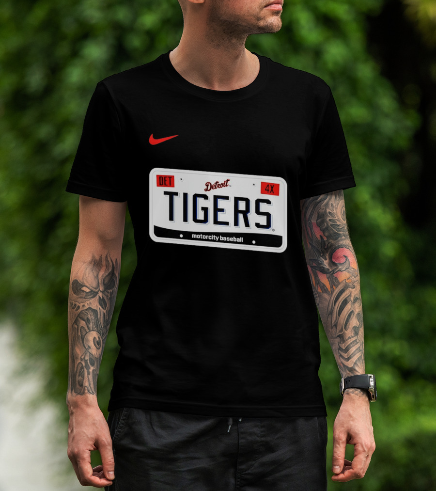 Detroit Tigers License Plate DET 4X Motorcity Baseball Nike T-Shirt