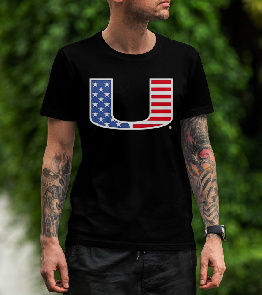Miami Hurricanes USA Flag Stars Stripes Iconic Team T-Shirt