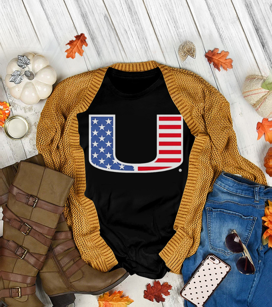Miami Hurricanes USA Flag Stars Stripes Iconic Team T-Shirt