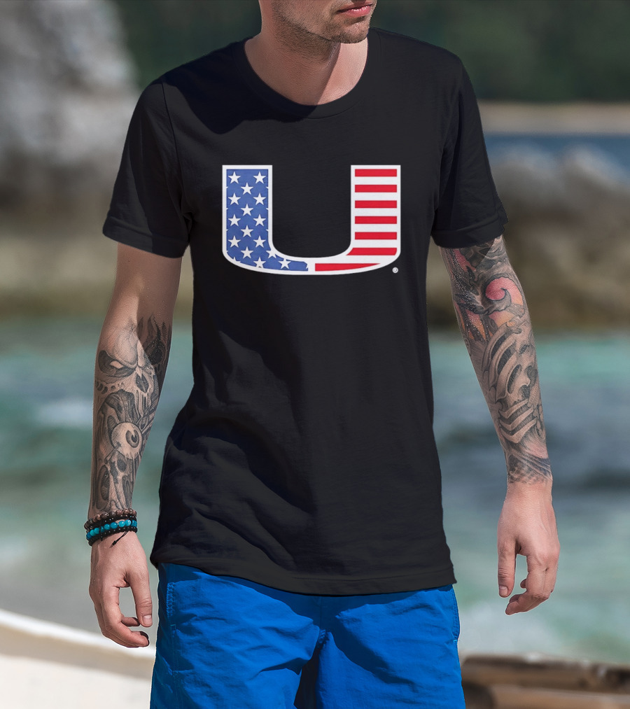 Miami Hurricanes USA Flag Stars Stripes Iconic Team T-Shirt