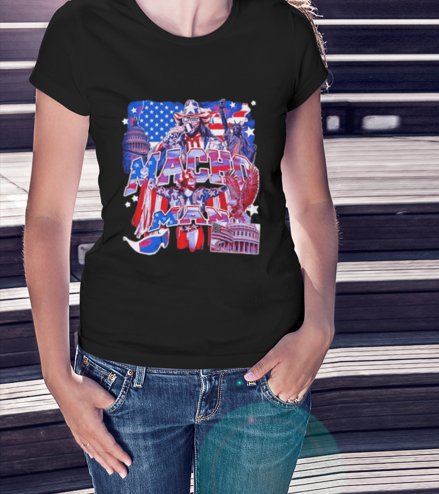 Macho Man America Independence Day Patriotic Retro USA T-Shirt