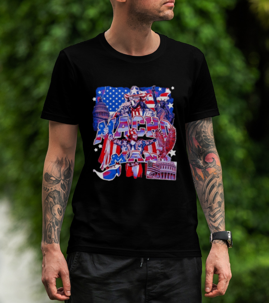 Macho Man America Independence Day Patriotic Retro USA T-Shirt
