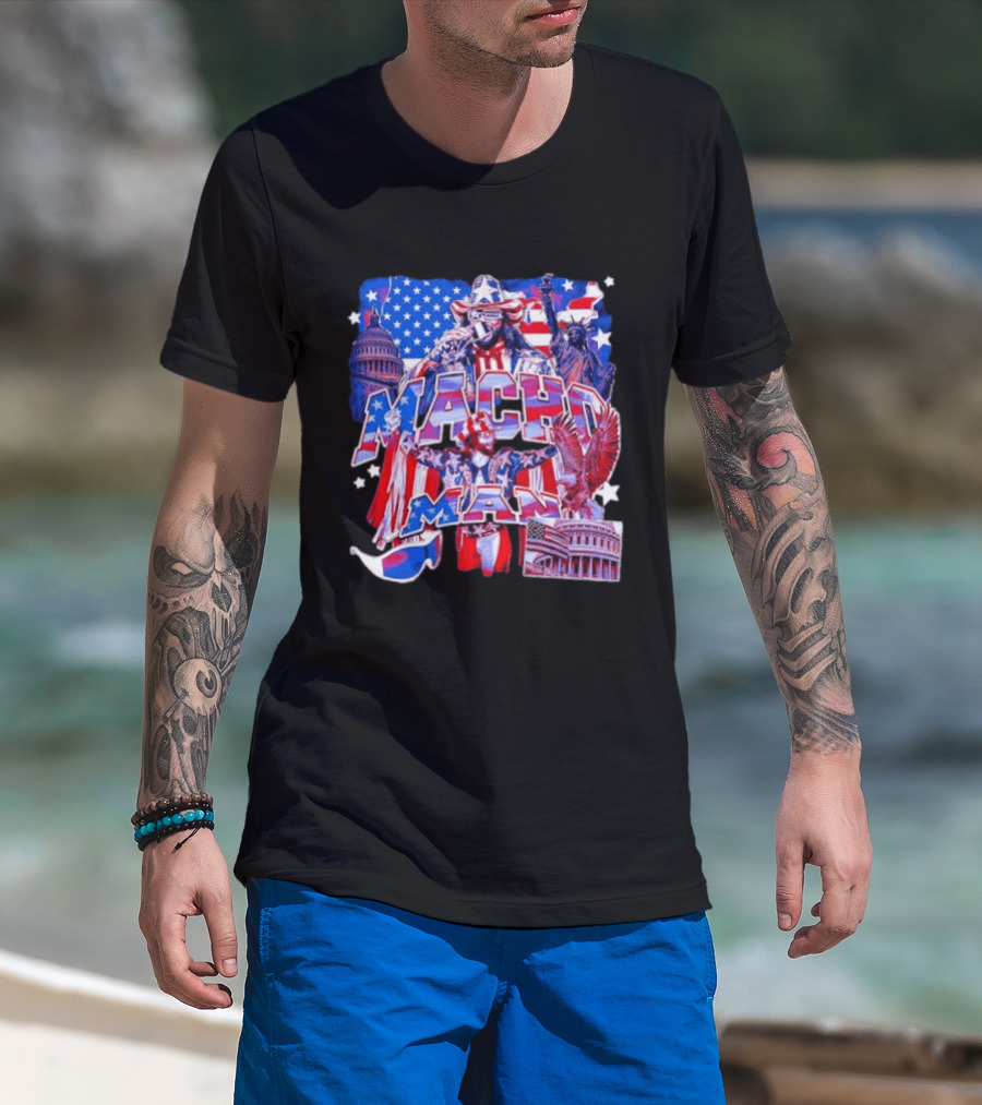 Macho Man America Independence Day Patriotic Retro USA T-Shirt