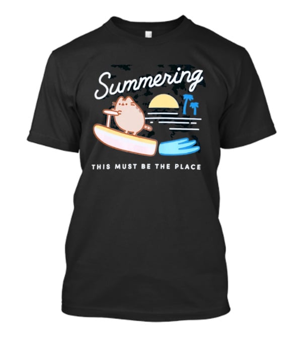 Summering This Must Be The Place Pusheen Surfing Cat Scene T-Shirt