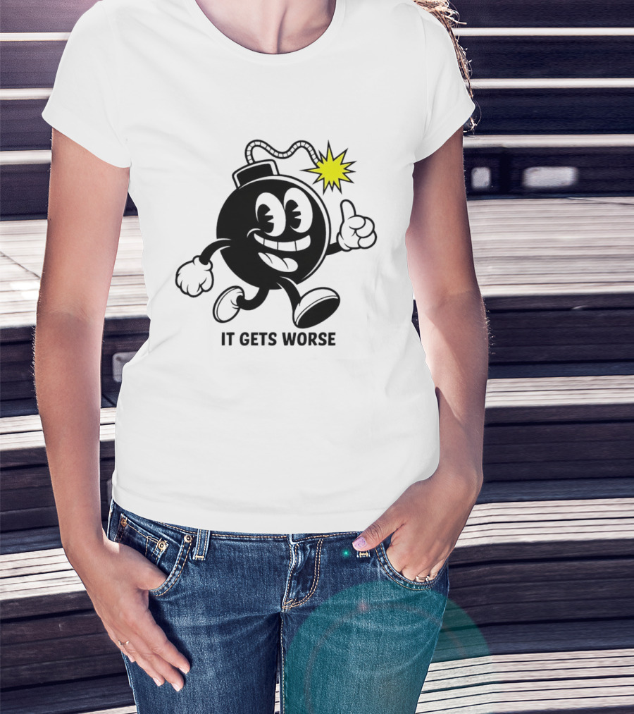 Bomb Walking Thumbs Up It Gets Worse Retro Cartoon T-Shirt