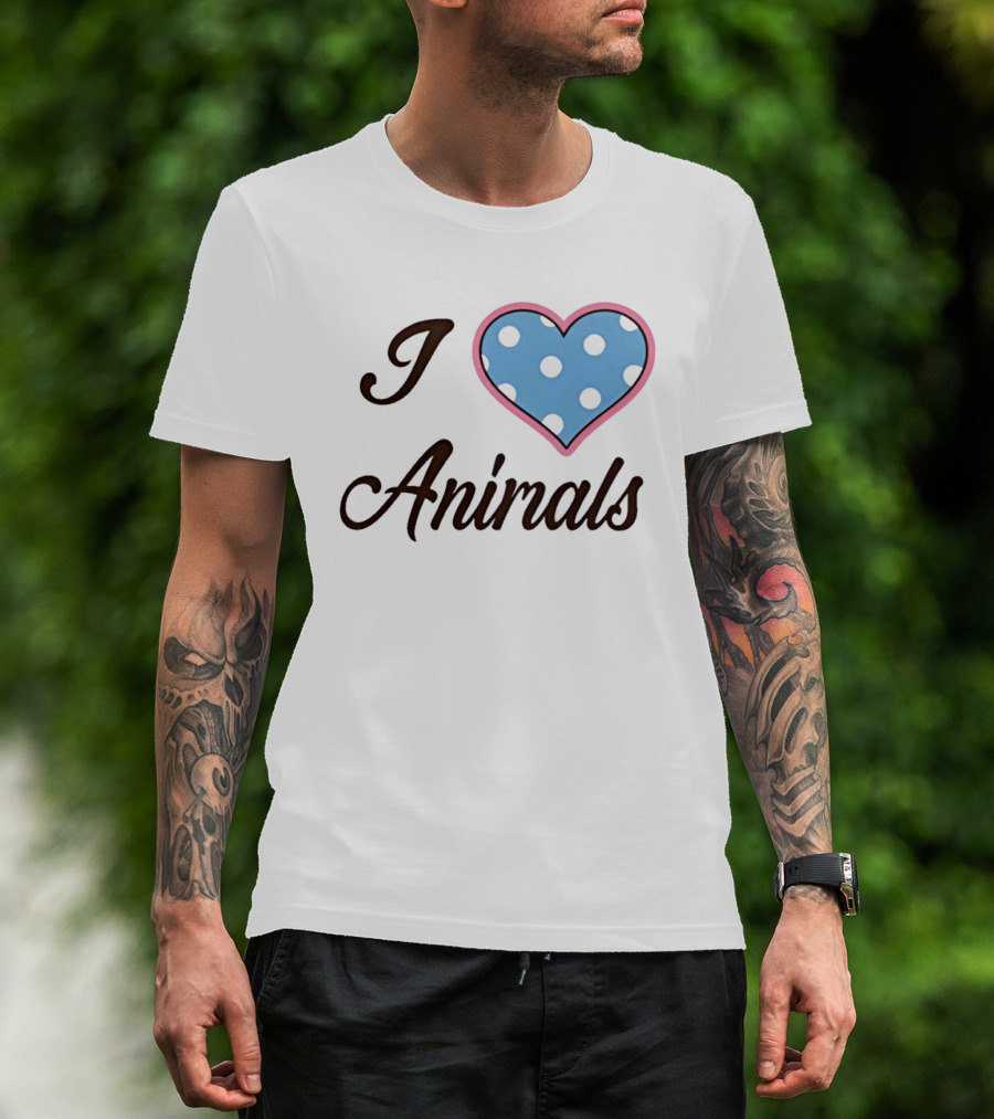 I Love Animals Blue Polka Dot Heart T-Shirt