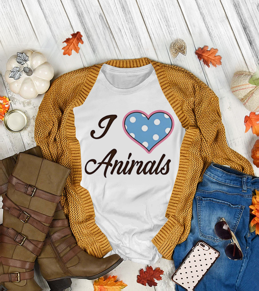 I Love Animals Blue Polka Dot Heart T-Shirt