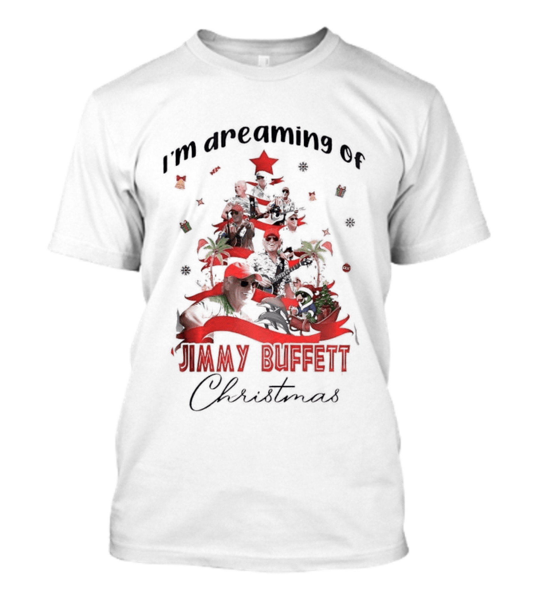 I'm Dreaming Of Jimmy Buffett Christmas Parrot Collage Tree T-Shirt