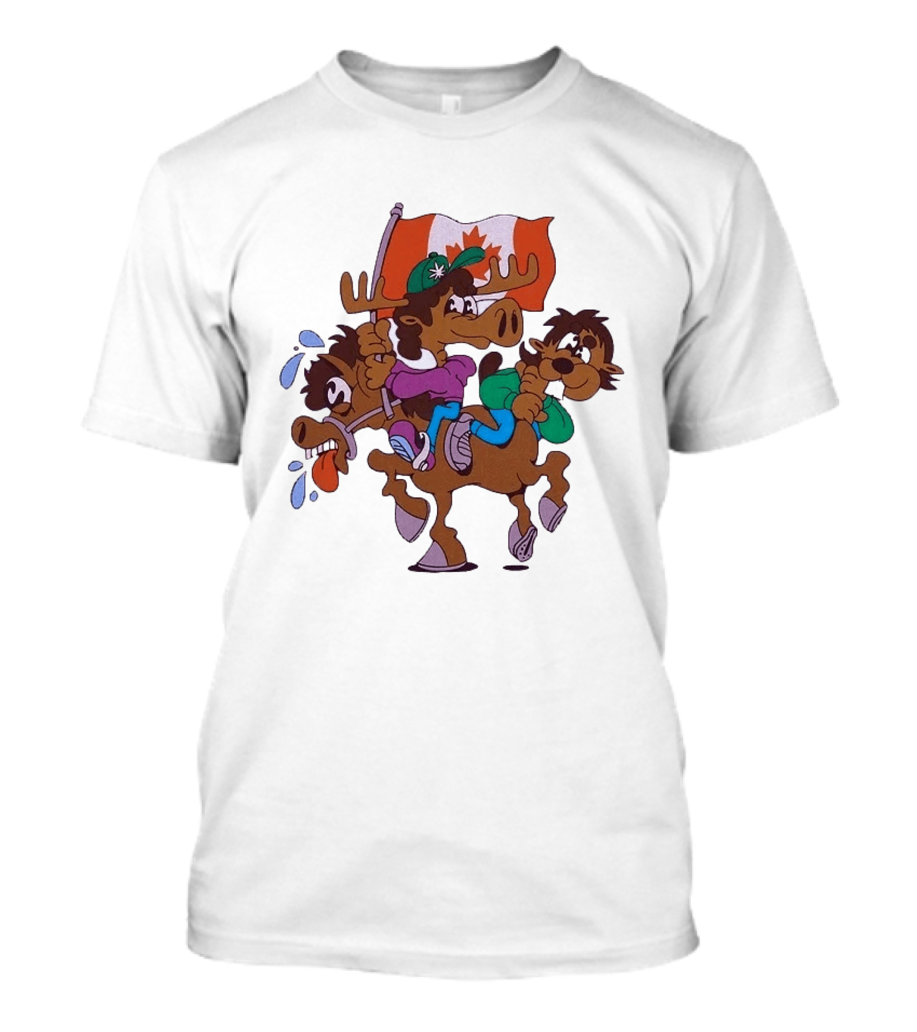 Slushy Noobz Horse Riders Cartoon Moose With Canada Flag T-Shirt